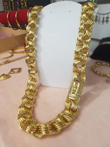 Cordão Friso quadruplo 20mm banho ouro 18k  maciço de alta qualidade