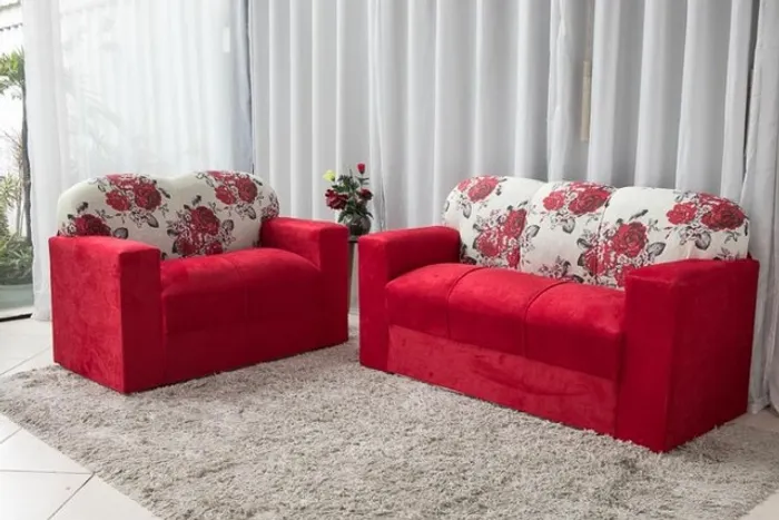 Sofá 3 e 2 lugares Suede Vermelho Florido Frete Grátis - Até 12x