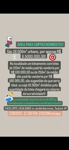 Oportunidade Taubaté área URBANA estratégica 18.500m²  R$ 6,5 milhões OFERTA Janeiro/24
