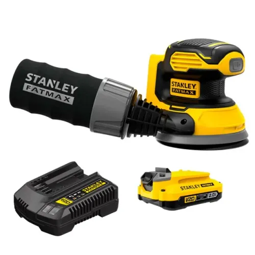Kit Lixadeira Roto Orbital à Bateria 5" 125mm 20V 2Ah Fatmax Carregador Bivolt Stanley