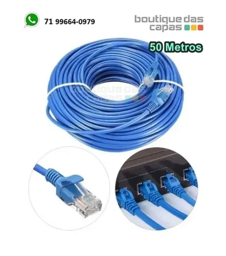 Cabo De Rede 50 Metros 50M Cat5e Azul Rj45 Lan Internet Roteador