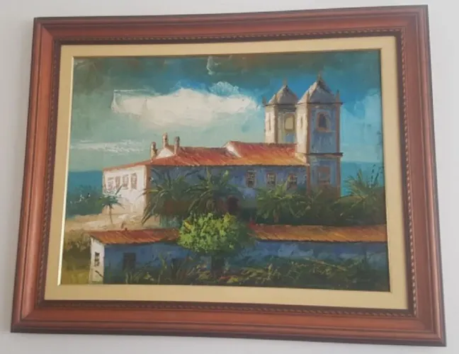 Quadro grande a óleo de Igreja antiga de Santo Antônio.