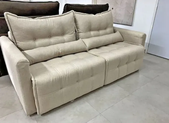sofá cama 2.15 tecido linho molas ensacadas