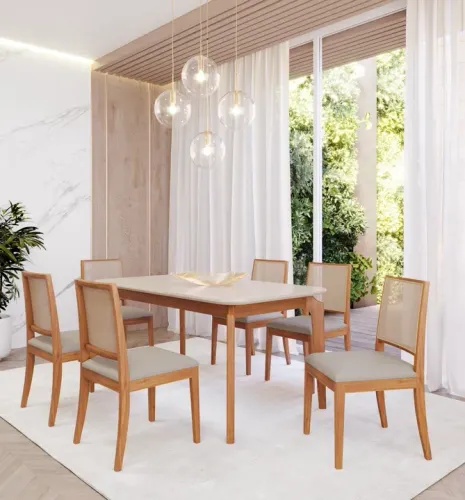 Sala de Jantar Zara 6 Lugares Madeira Maciça t76