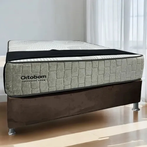 Colchão Casal Exclusive Foam D33 Ortobom + Base Box Simples Corino
