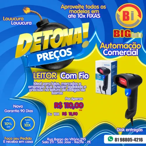 Leitor de Cod. de Barras Exbom - S/fio - Com Garantia 