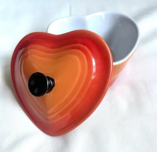 Mini cocote ramekin coração porcelana vermelho laranja 2 PCs