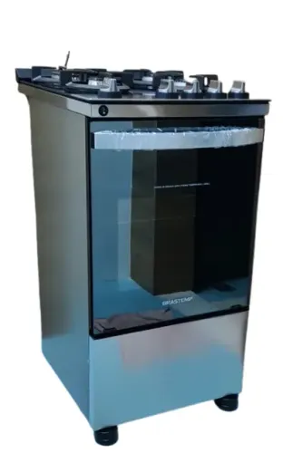 Fogão Brastemp 4 Bocas Inox com Mesa de Vidro, Dupla Chama e Grill Elétrico
