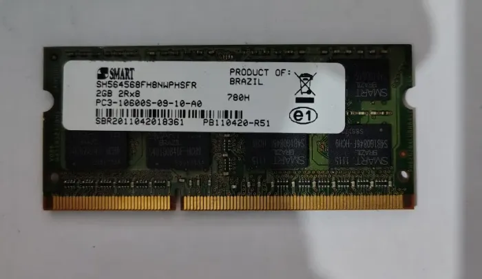Memória Ram Smart 2gb Ddr3 1333mhz 2rx8 Pc3-10600s Notebook
