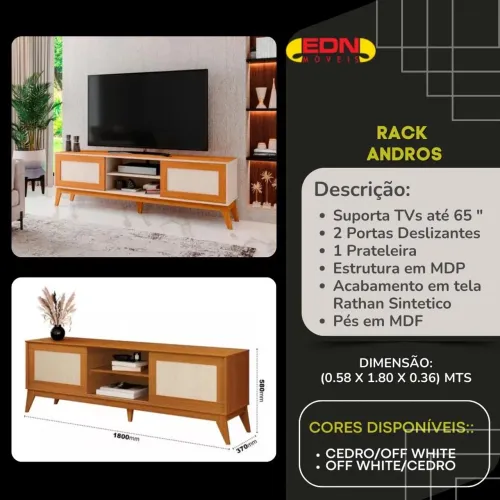 Rack Andros para TV até 65 polegadas - Cedro/Off White
