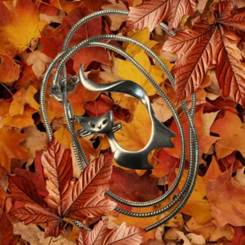 Corrente de Prata Rabo de Rato com Pingente em Formato de Gato