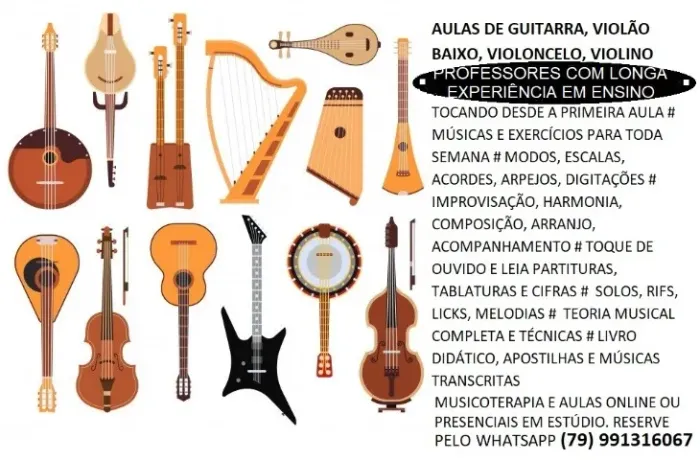 Aulas de Música - instrumentos de corda e musicalização