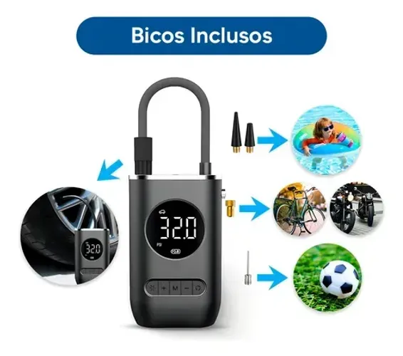 Calibrador Compressor Pneu Digital Bomba Ar Carro Moto Bike