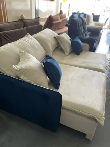 Sofá Cama Retrátil Blog 2,20 m Veludo Marfim/Azul tt87