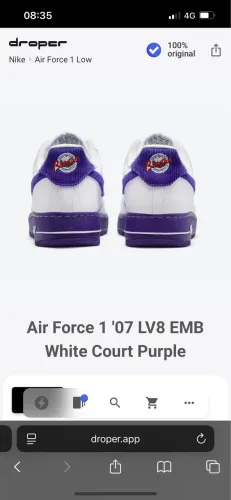 tenis air force 1 '07 lv8 emb white court purple