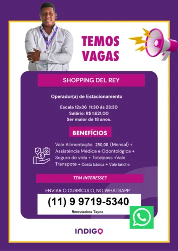 Vaga de Emprego Operador(a) de Estacionamento - Indigo Shopping Del Rey