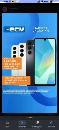 Smartphone Samsung Galaxy A16 4G 6.7 128GB 4GB Câmera Tripla - Preto