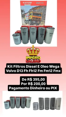 Kit Filtros Diesel e Óleo Wega Volvo D13 Fh12 FM fm12 fmx