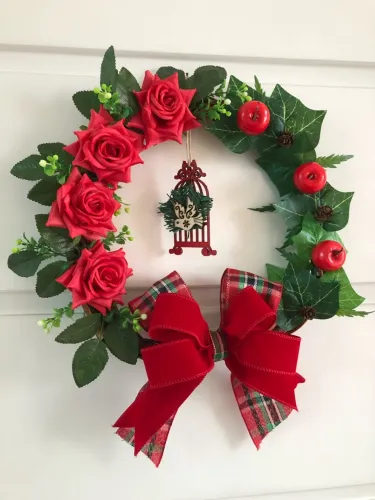 Guirlanda de Natal laço veludo vermelho