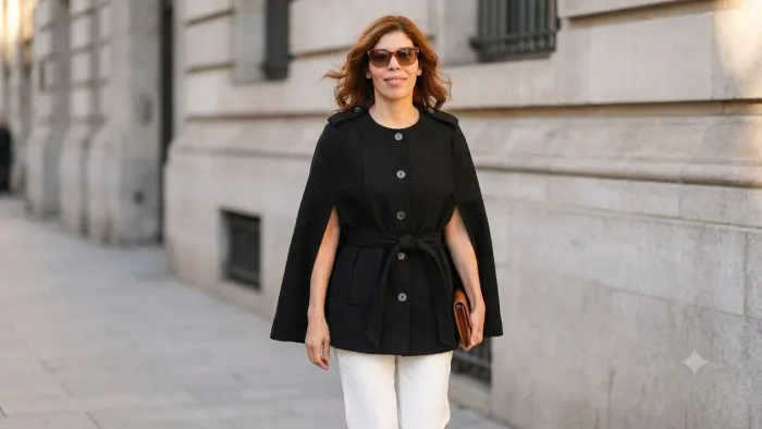 Casaco Capa Sobretudo Feminino Preto com Cinto - Como Novo