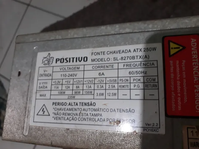 Fonte ATX Positivo 250W SL-8270BTX(A) - liga intermitente (defeito) - leia descrição