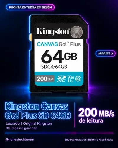 Cartão SD 64GB Kingston Canvas Go! Plus - Novo
