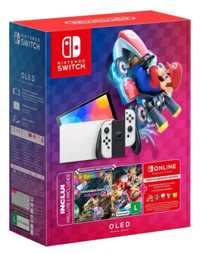 Console Nintendo Switch Oled 64gb Branco Mario Kart 8 Deluxe, desbloqueado