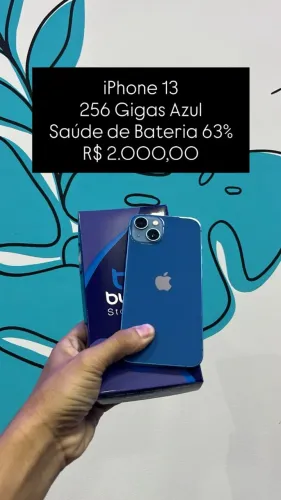 Seminovo: iPhone 13 256GB / Azul /Saude de Bateria 63% - Loja Fisica