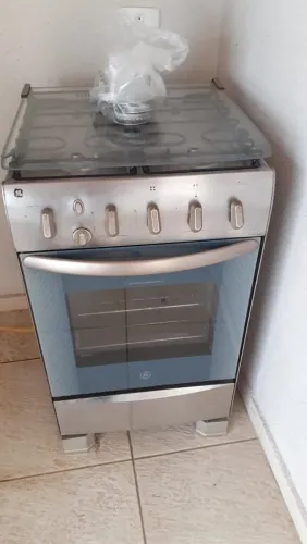 Fogão G&E Inox com detalhe azul - Forno funcionando - Ótimo estado