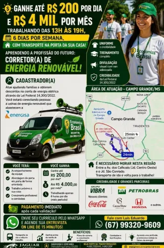 Excelente oportunidade de meio período na saída para SP e Sidrolandia