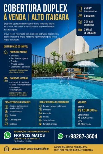 Cobertura Duplex de alto Padrão no Alto de Itaigara 260m2