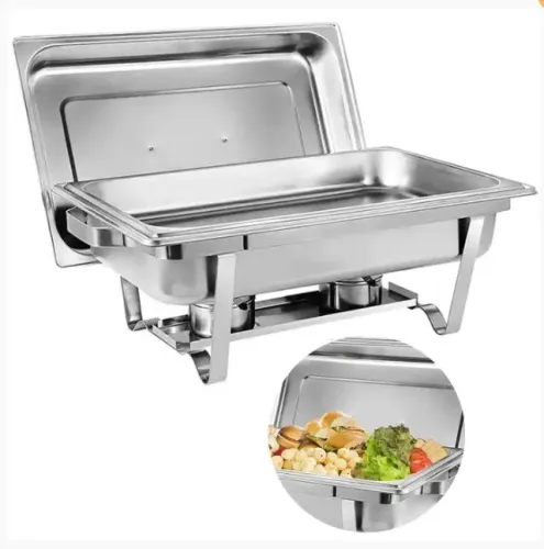Rechaud Retangular Inox 9 Litros Revomax Banho Maria com Tampa e 2 Fogareiros para Buffet