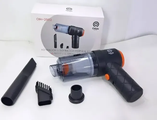 Aspirador Portátil Sem Fio Automotivo Recarregável Premium 2 Em 1 Preto