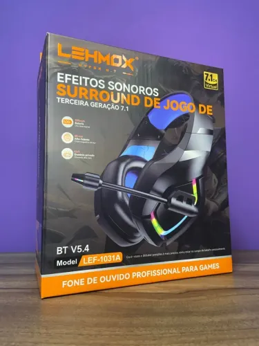 HEADSET GAMER SEM FIO RGB COM LED LEHMOX