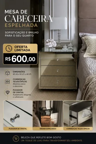 Mesa de cabeceira espelhada 