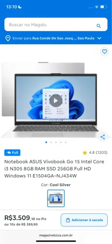 Notebook Assus zerado