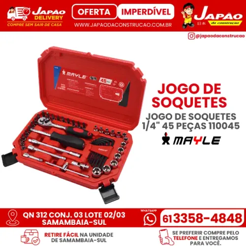Jogo De Soquetes 1/4" 45 Peças 110045 Cromo Vanádio - Mayle