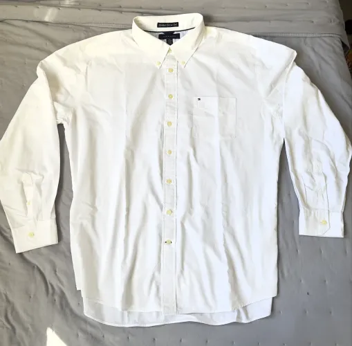 Camisa Tommy Hilfiger Masculina Regular Core Flex Poplin Branca ggg