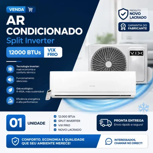 Ar-Condicionado Split Inverter VIX 12.000 BTUs - Novo e Lacrado