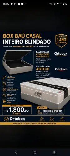 Conjunto cama box baú casal com colchão airtech Ortobom molas ensacadas.