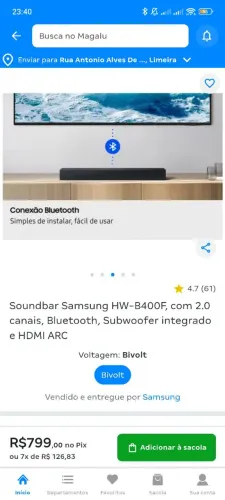 soundbar Samsung Série B HW-B400F novo lacrado aberto apenas para teste.