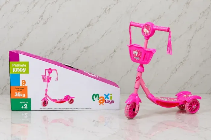 Patinete Infantil 3 Rodas Led Rosa Brinquedo Infantil