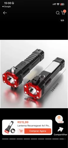 Lanterna Recarregavel 4x1 Power Bank LED 3W Torch