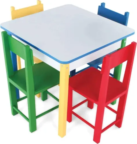 Mesa Infantil de Madeira Colorida Com 4 Cadeira Para Criança Carlu Brinquedos