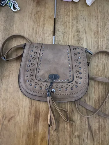 Bolsa de Ombro/Transversal Marrom Estilo Boho / Folk (Couro)