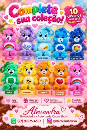 Unidade Chaveiro Ursinhos Carinhosos - Cacau Show - Todas as opções decores para escolher!