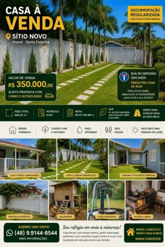 Vendo sítio  em Imaruí. Com vista para Lagoa.Lugar tranquilo na localidade de sítio Novo.