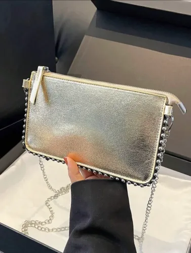 Bolsa dourada shein ombro corrente 