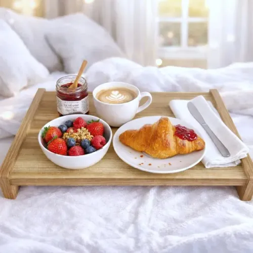 Bandeja Retangular de Madeira Café da Manhã e Organização