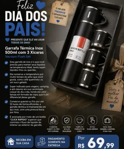 Garrafa Térmica com 3 xícaras Entregamos